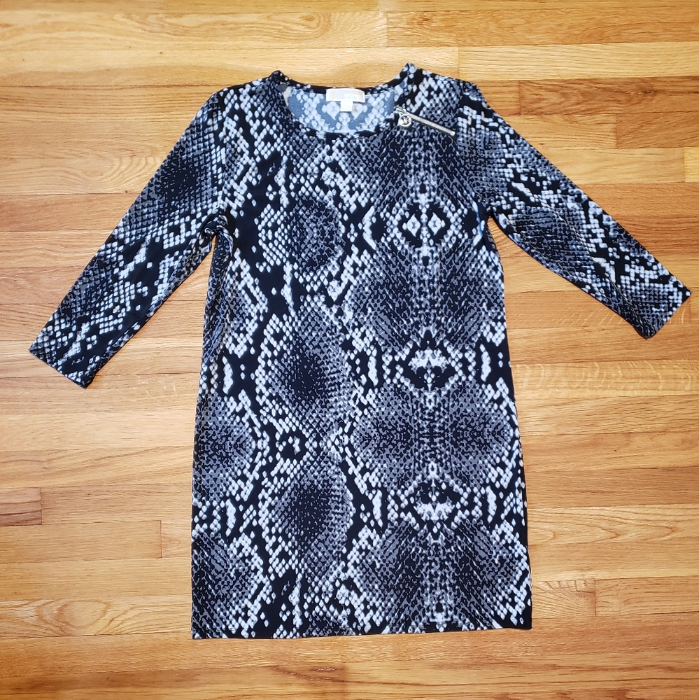 Michael Kors Black and Gray Snake Print Mini Dress